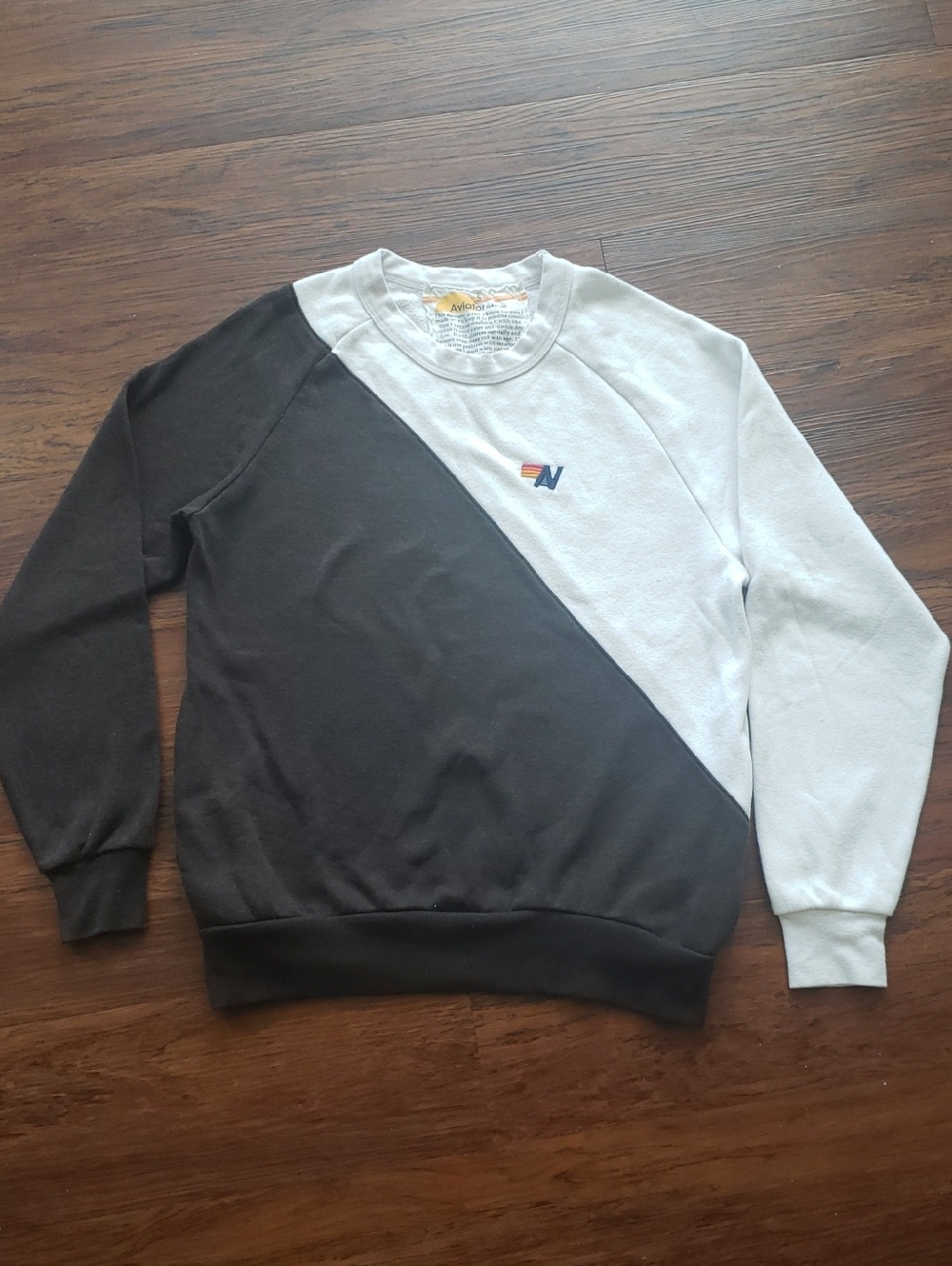 Aviator Nation Black White Diagonal Size Small Crewneck Sweatsuit Y2K Retro